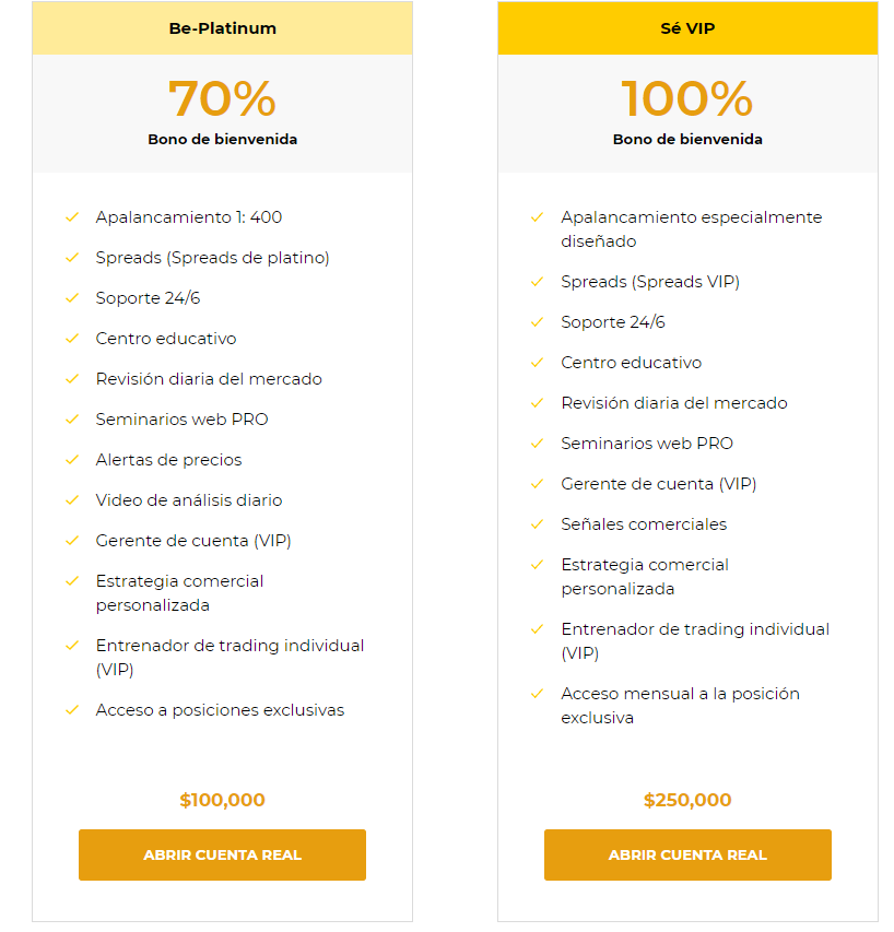Beneffx.com tipos de cuenta avanzados | Beneffx.com