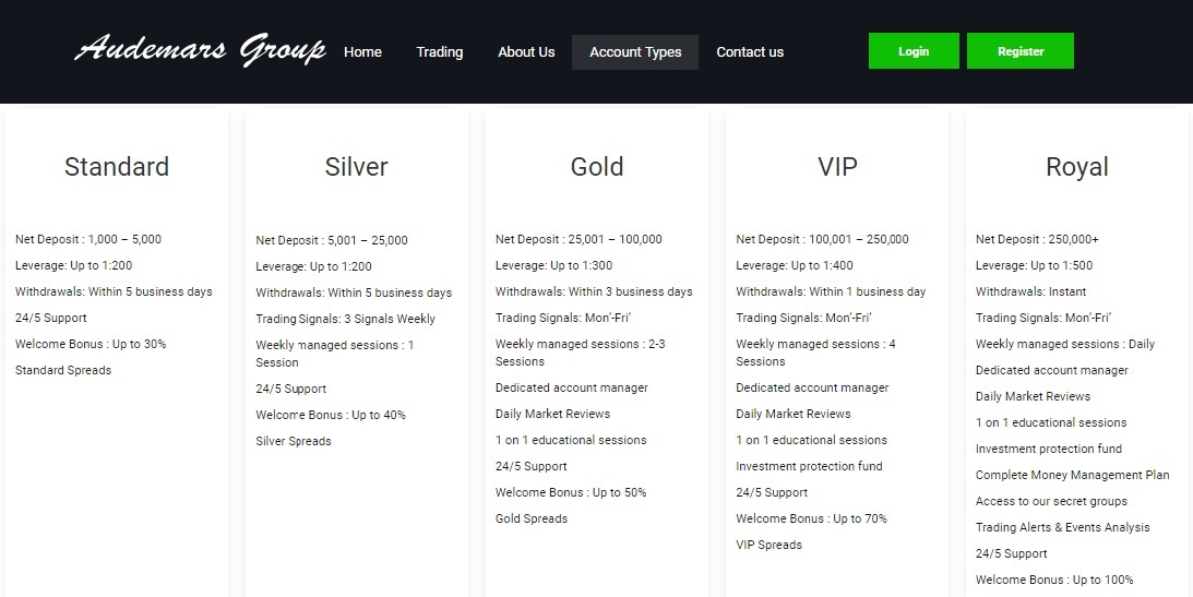 Audemars Group Account Types