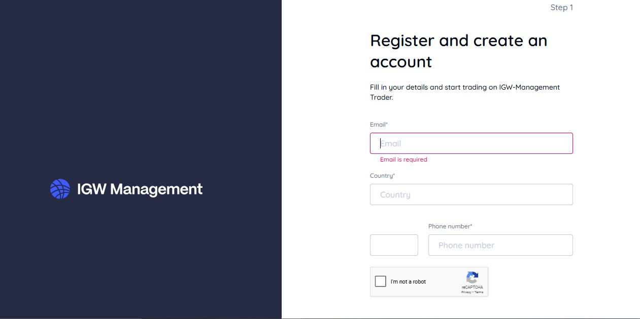 IGW Management SignUp Page